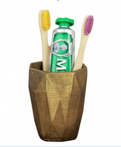 Diş Fırçalığı Tezgah Üstü Altın Eskitme Renk Diş Fırçası Standı Uzun Poly Model